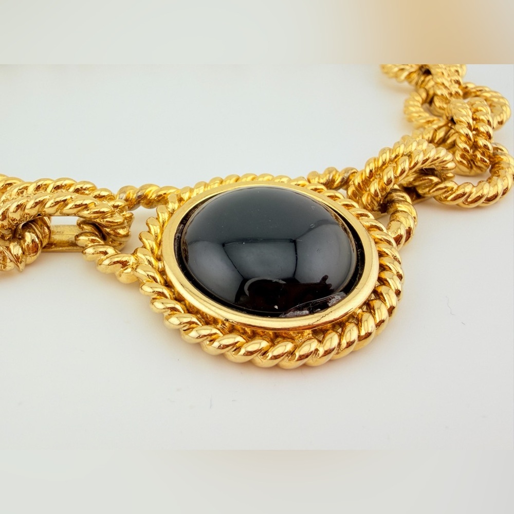 Vintage Couture Choker – Black Cabochon & Torade Bar-and-Link Chain – 140g - Picture 5 of 15
